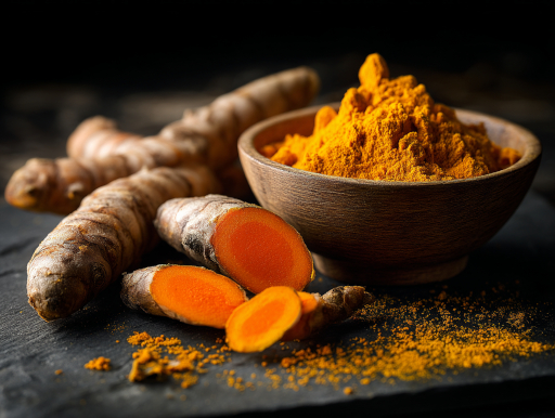 スパイスカレーの必須スパイス、ターメリックの根茎と粉末|鹿児島中央駅カレー addCoffee