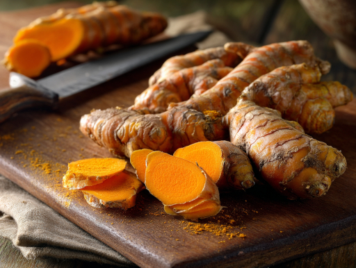 生ターメリックの根茎と鮮やかなオレンジ色の断面｜鹿児島中央駅カレー addCoffee