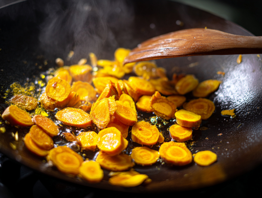 伝統的なインド調理法で生ターメリックを炒める｜鹿児島中央駅カレー addCoffee